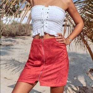 Orange Red Zipper Mini Skirt NWT